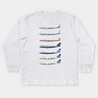 United Airlines Full Complement of 747 Liveries Tee Shirt Version Kids Long Sleeve T-Shirt